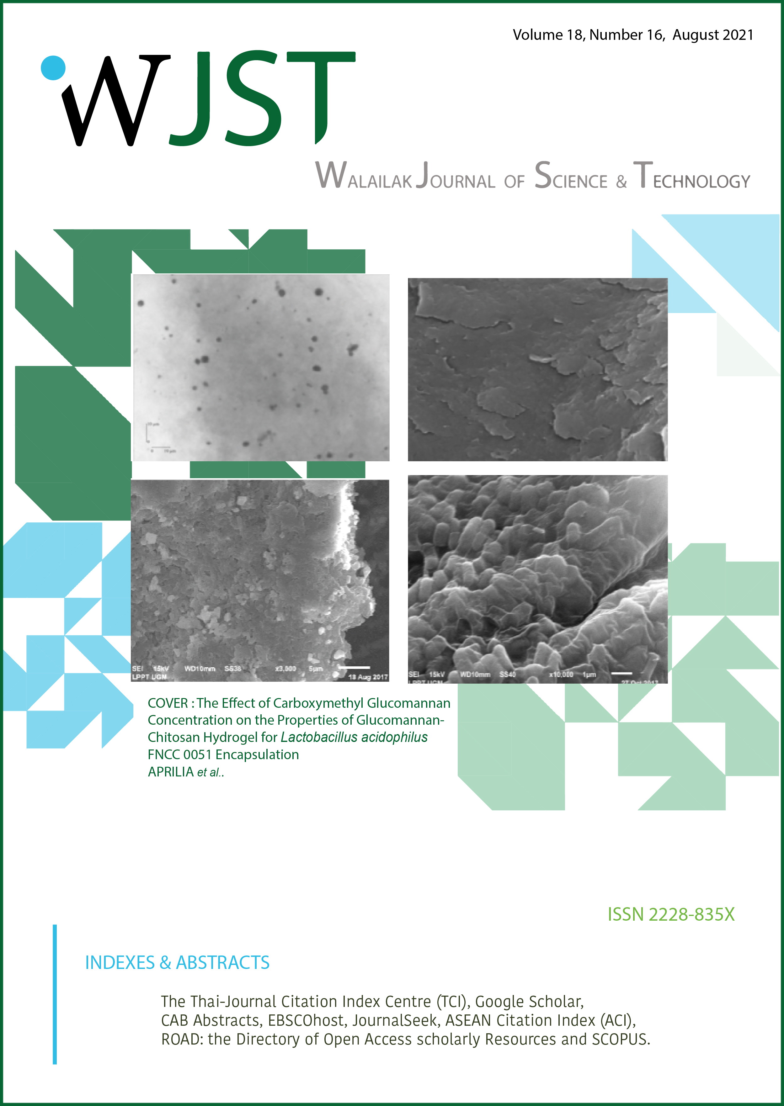 					View Vol. 18 No. 16 (2021): Walailak Journal of Science and Technology Volume 18, Number 16, 15 August 2021
				